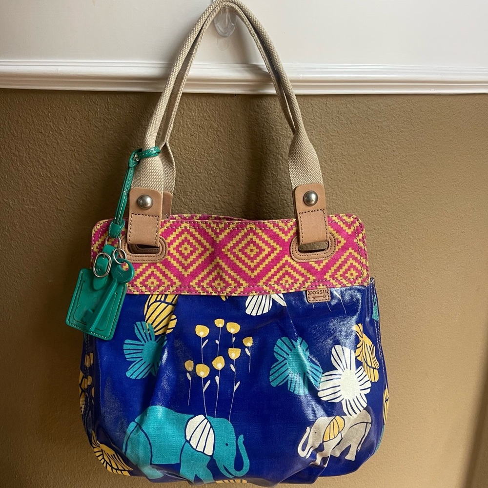 Fossil Key Per Elephant Large Coated Canvas Tote … - image 1